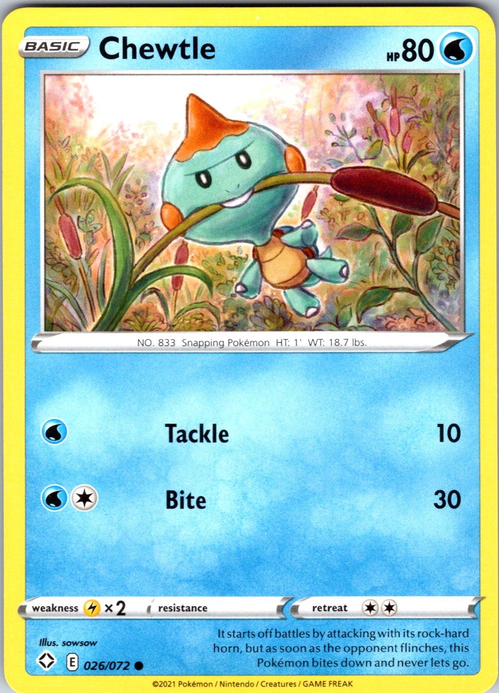 CHEWTLE 026/072 COMMON SHINING FATES POKEMON NEAR MINT