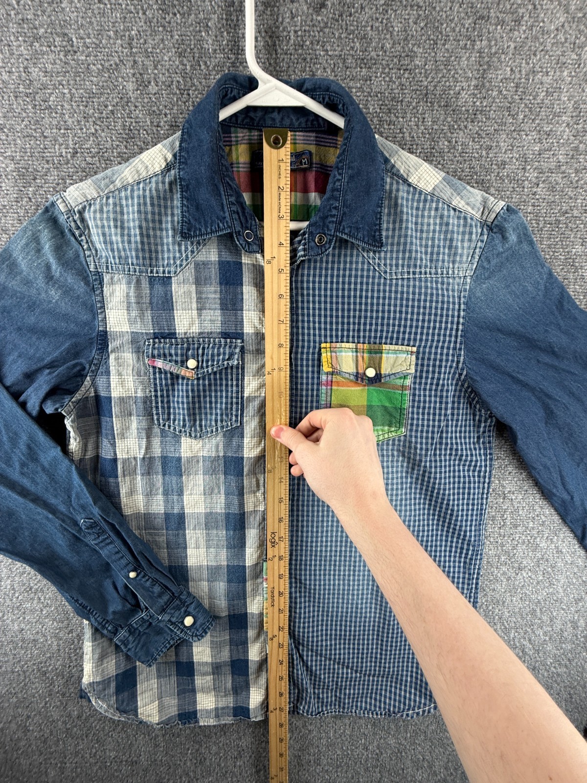 Desigual Patchwork Blue White Medium Plaid Cotton… - image 5