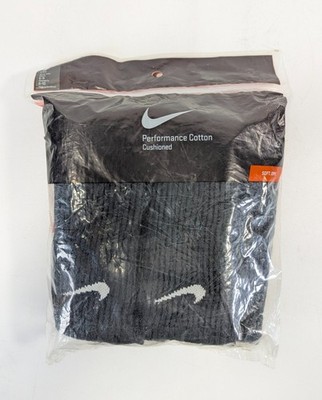 Nike Performance Cotton Cushioned Crew Socks 6 Pack Dri-Fit Black Small 6-8
