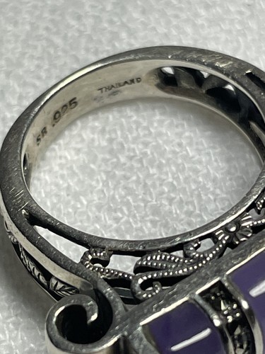 S.R. Vintage Thailand 925 Sterling Silver Purple Jade and Gem Stone Ring Sz 4.75 - Bild 9 von 9