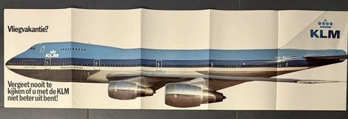 1970s KLM AIRLINES B747 POSTER BROCHURE STEWARDESS VINTAGE