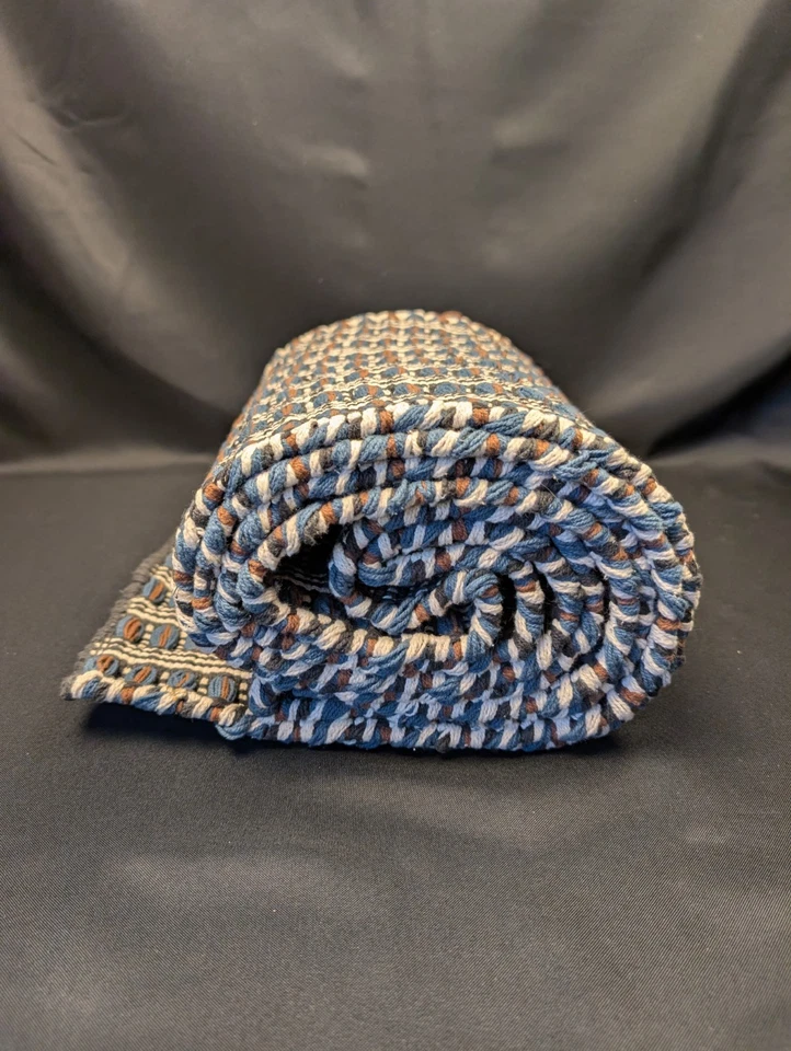 Crate & Barrel Table Runner 14”x120” Woven Blue White Brown Black - Image 2 of 4