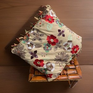 Pier 1 Pillow Floral Boho Embroiderd Bead Ribbon Fring 16"x16" NEW VTG FREE SHIP