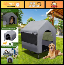 Large Dog House 42" Outdoor Indoor Shelter with Mesh Windows, Elevated Cot Tent,