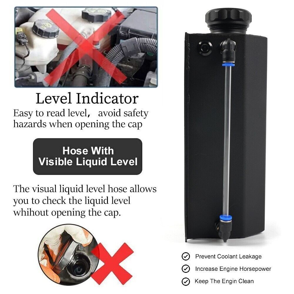 Universal 2L Aluminum Radiator Coolant Overflow Expansion Water Bottle Tank