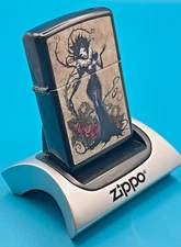 Genuine Brand New 2022 ZIPPO Lighter Very Rare SCARY GOTH WOMAN Midnight Chrome