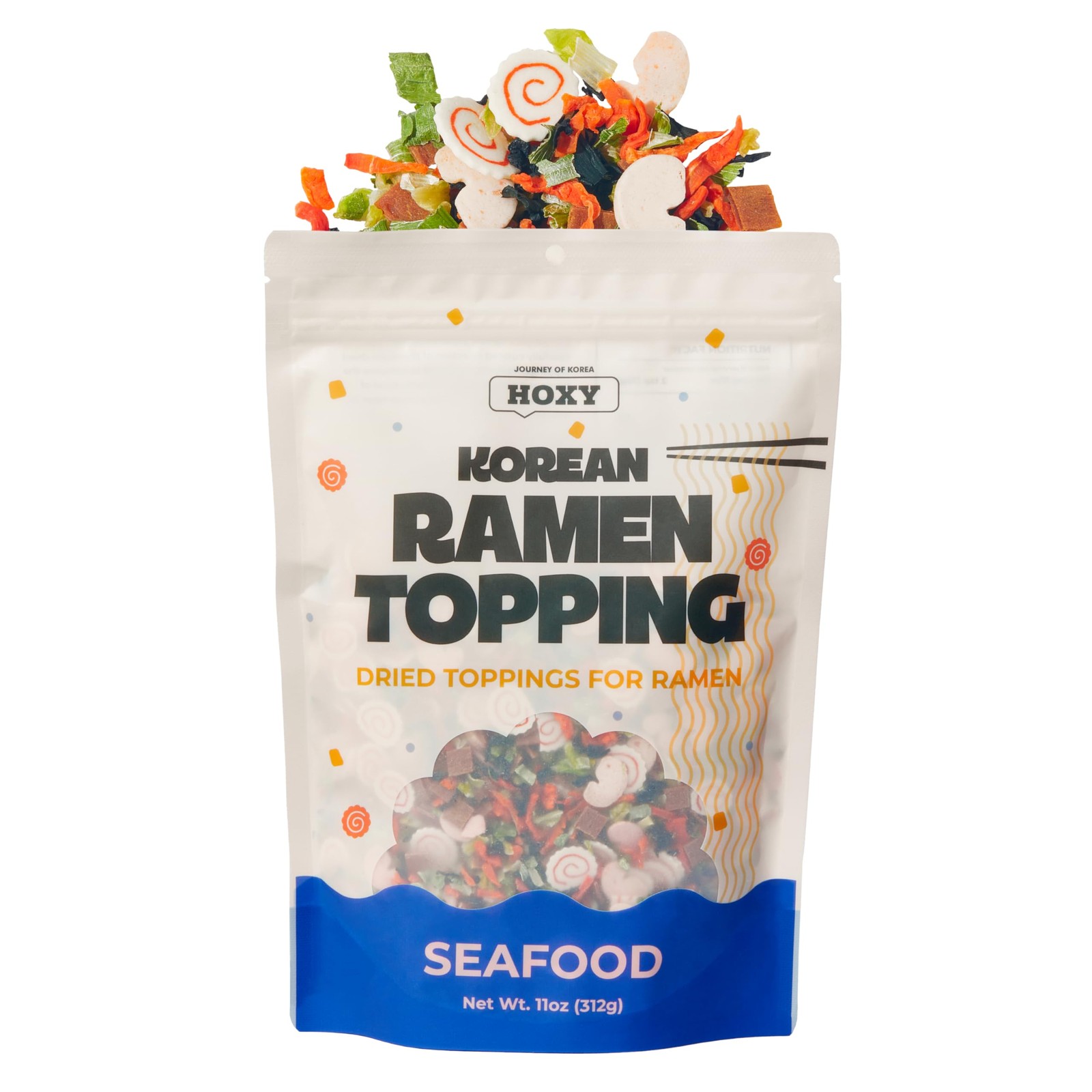 Mezcla de mariscos HOXY Ramen coreano 11 oz con narutomaki, camarones, calamares,