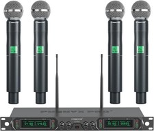 Wireless Microphone System with 4 Handheld Dynamic Microphones