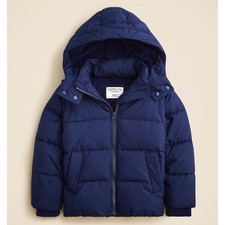 Crewcuts Outerwear Classic Puffer Jacket Girls M Blue Hooded Zip Up w/ PrimaLoft