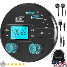 Portable CD Player Bluetooth FM Transmitter Rechargeable Anti-Skip AUX USB