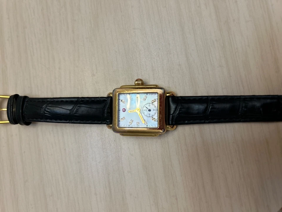 MICHELE MW06V00A9046 Gold Deco Diamond Dial Chronograph Ladies Watch 18 DIAMONDS - Image 4 of 4