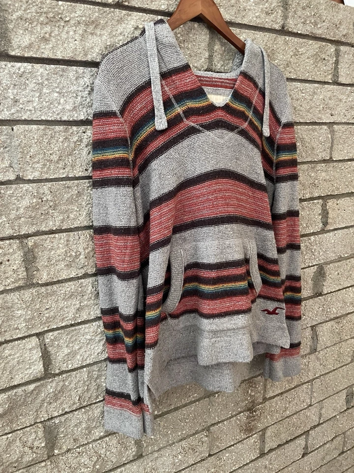 Hollister Baja Playa Rayas Poncho Pullover Sudadera con Capucha Mujer Grande 40% Lana Foto 3 de 4