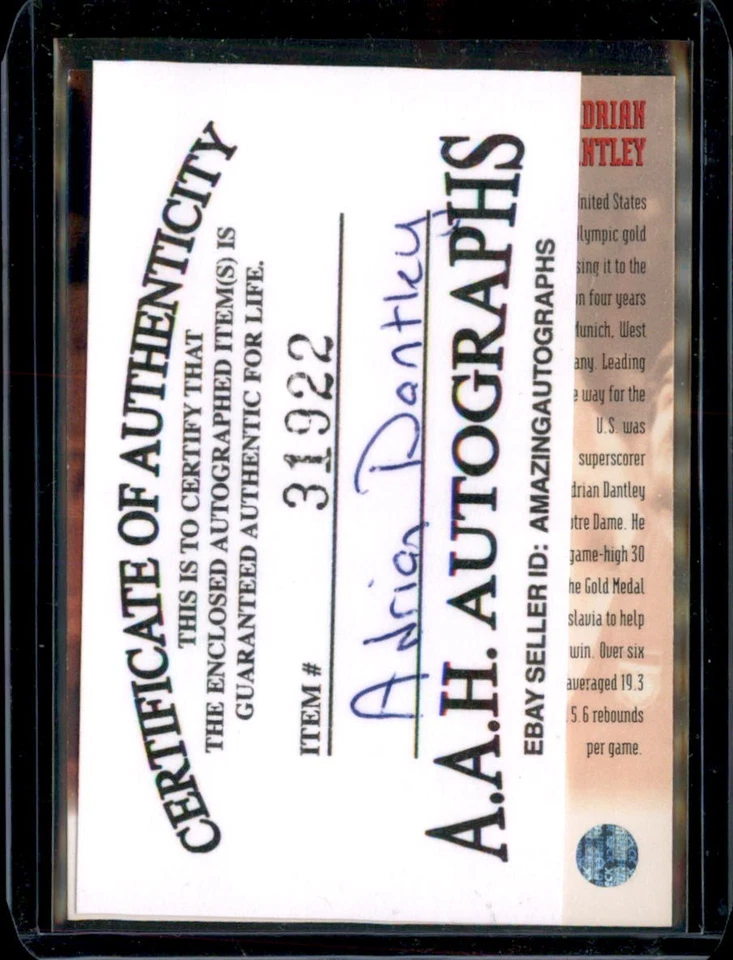 1996 Upper Deck USA ALL-TIME GREATS #88 Adrian Dantley Auto/Signed IP(COA) - Image 2 of 2