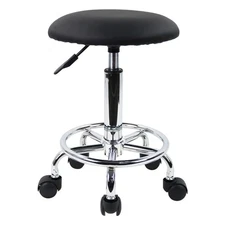 Swivel Rolling Stool with Footrest Height Adjustable PU Leather Salon Vanity Spa