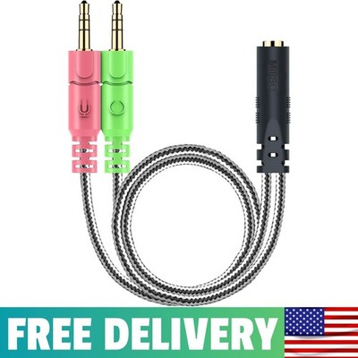 Headphone Splitter For Computer CTIA 3.5mm TRRS Female To 2 TRS Male | Braided M