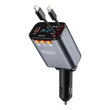 Retractable Car Charger,5 in 1 Fast Cars Phone Charger 60w,Bluetooth 5.3 FM T...