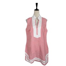 Sail to Sable Linen Tunic Dress Womens XL Pink White Striped Coastal Resort