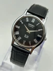 Vintage Seiko Slim Men's Wrist watch-Black Roman Dial -Leather Strap