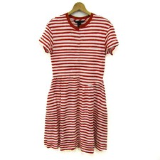Marc by Marc Jacobs S Short Sleeve Border Pattern Cotton Dress Red Used