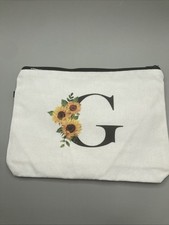 Sunflower Canvas Lined 7  x9.5  Makeup Bag With  G  Monogram