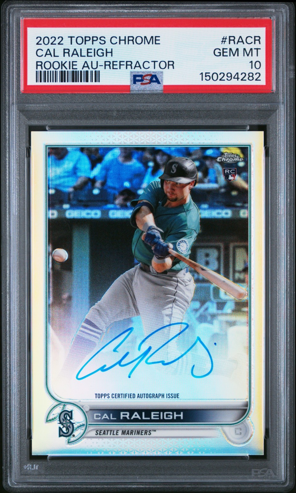2022 Topps Chrome Cal Raleigh Refractor Rookie Auto /499 PSA 10 MARINERS