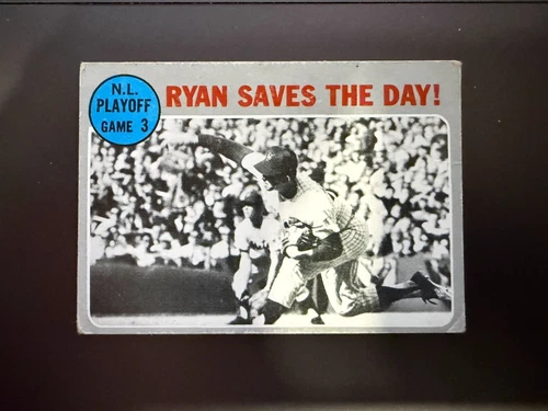 1970 Topps #197 NL Playoff Game 3 – Nolan Ryan – New York Mets, Vintage MLB Card