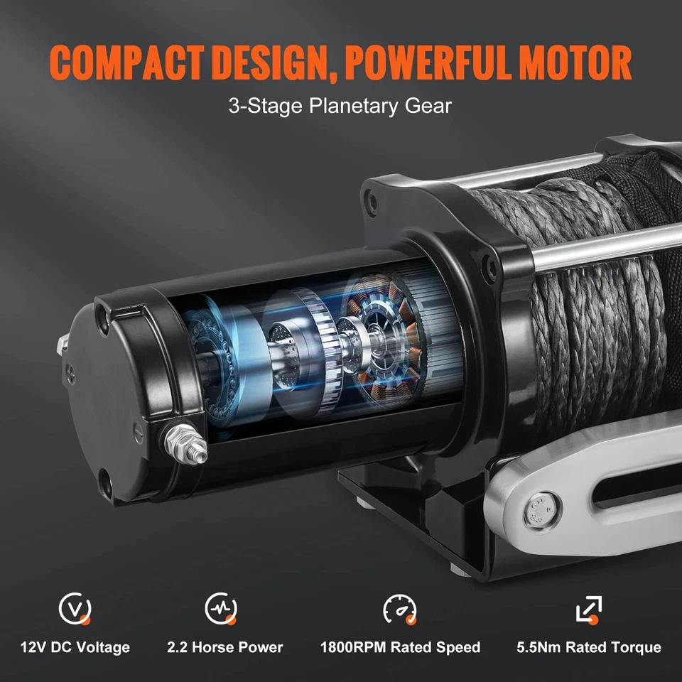 Cabrestante eléctrico ATV/UTV cuerda de nailon/acero cabrestante para remolque de camión Jeep todoterreno SUV Foto 3 de 4