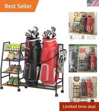 Golf Bag Storage Rack for Garage with Wheels, Organizer for Golf Bag and Equi...