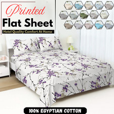 100% Egyptian Cotton Printed Flat Sheet 400TC Soft, Breathable All UK Sizes
