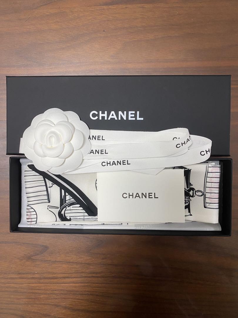 Chanel 25S Spring Summer Bird & Cage Pattern Scarf Black Pink