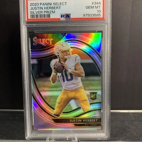 2020 Panini Select Justin Herbert Rookie Field Level Silver Prizm PSA 10 #344