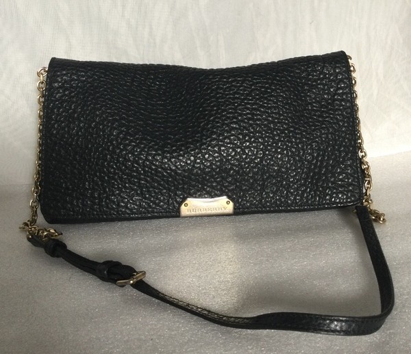 BURBERRY Black Leather Clutch/Cross Body/Shoulder Bag / Handbag, Made In Romania