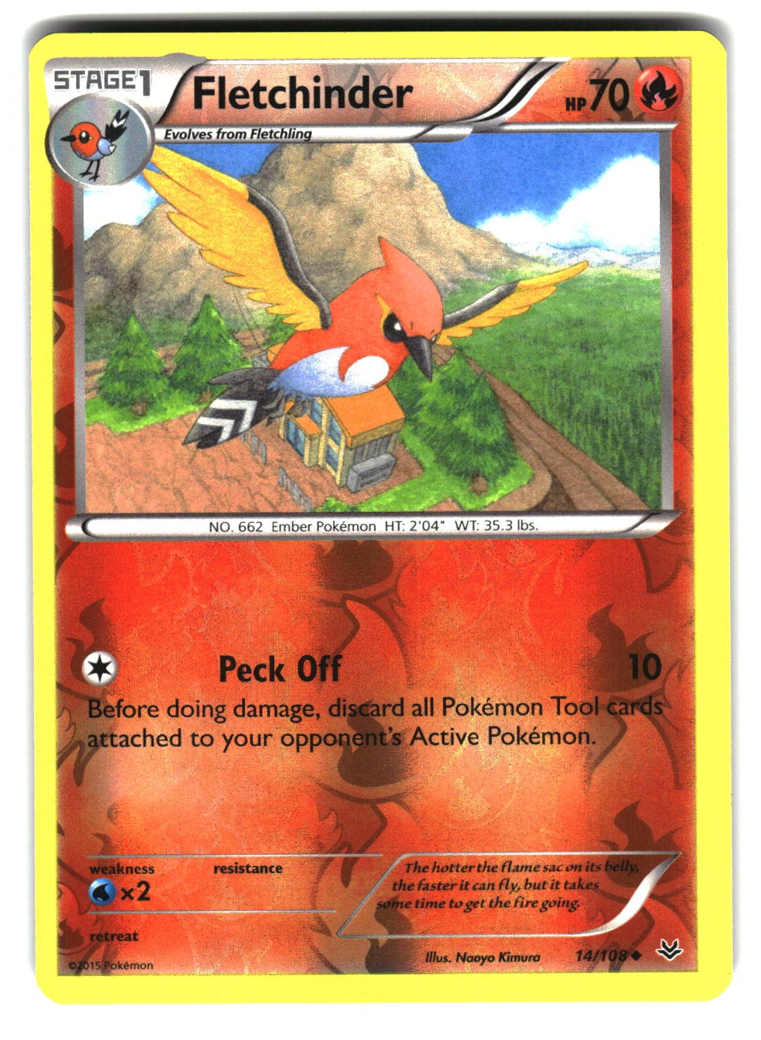 Fletchinder 14/108 Uncommon Roaring Skies Pokemon Reverse Holo Lightly Played