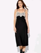 Women's Lace Trim Satin Midi A-Line Dress - Wild Fable Black XS NWT Msrp 40