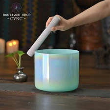 CVNC 432HZ 7" F Heart Chakra Clear Crystal Singing Bowl Sound Healing Bath Yoga