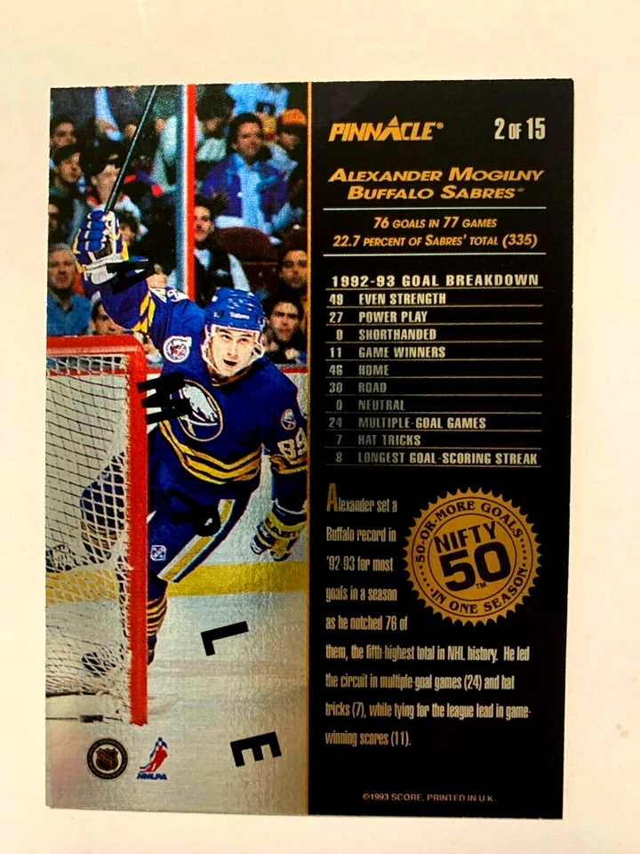 Pinnacle Nifty-50 1993-94 (promoción) Alexander Mogilny #2 sables, ¡sin precio base! Foto 2 de 4