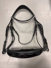 Halter Ego Black Patent Double Bridle with Clear Swarovski Crystals. Size XFull.