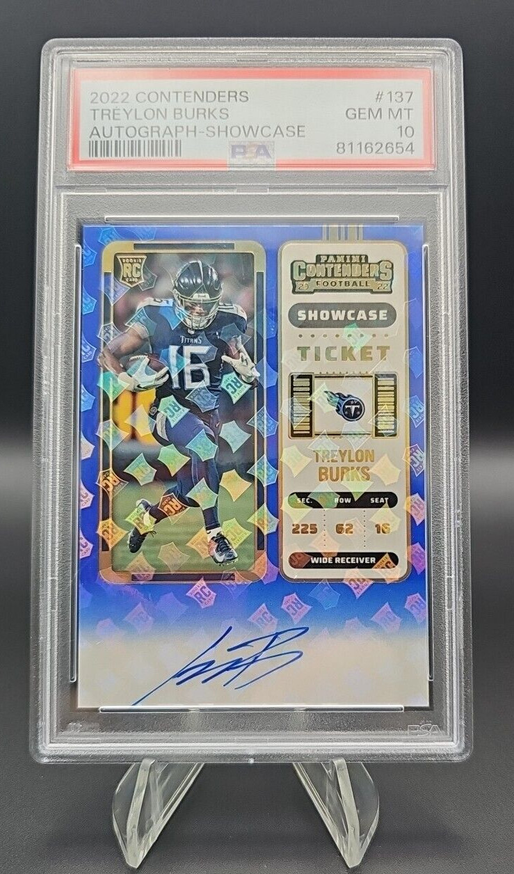 2022 Contenders Treylon Burks Titans Rookie Showcase Blue Ticket Auto PSA 10