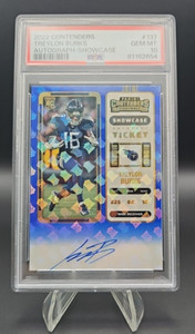2022 Contenders Treylon Burks Titans Rookie Showcase Blue Ticket Auto PSA 10