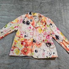 Coldwater Creek Jacket PXL Colorful Artsy Bow Neck Floral Long Sleeve Button Up