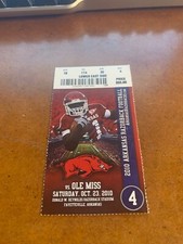 2010 Arkansas Razorbacks v Ole Miss Rebels Football Ticket Jeremiah Masoli 3 TDs