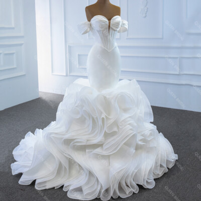 mermaid flowy wedding dress Lace Mermaid Wedding Dress with Spaghetti Straps and Flowing Train