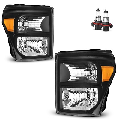 Pair Headlights For 2011-2016 Ford F250 F350 F450 F550 Super Duty Black w/Bulbs