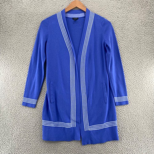 Talbots Sweater Womens Extra Small Blue Open Cardigan Stretch Knit Pocket Casual - Picture 11 of 12