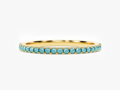 14K massiv Gold Türkis Blau Eternity Ring, Stapel Türkis Band