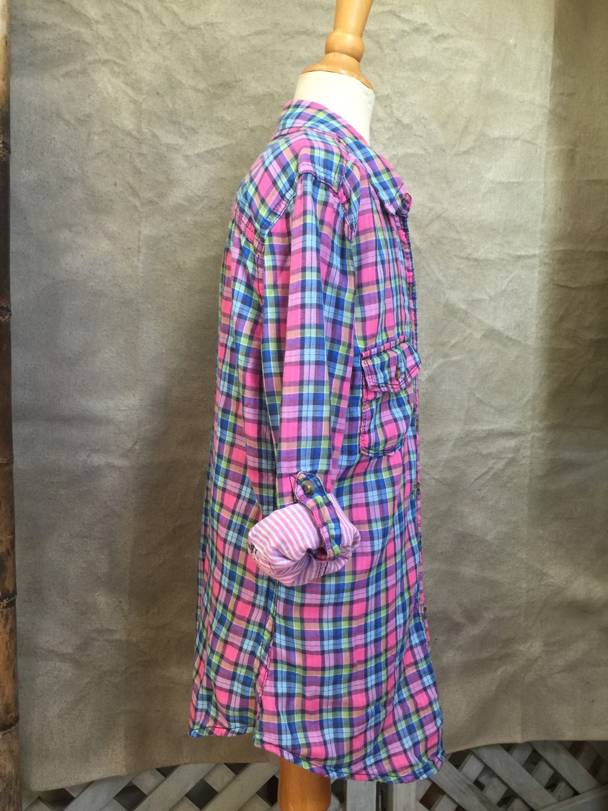 Womens Cotton GAUZE PLAID SHIRT BLOUSE Top Abercrombie & Fitch ROLLUP