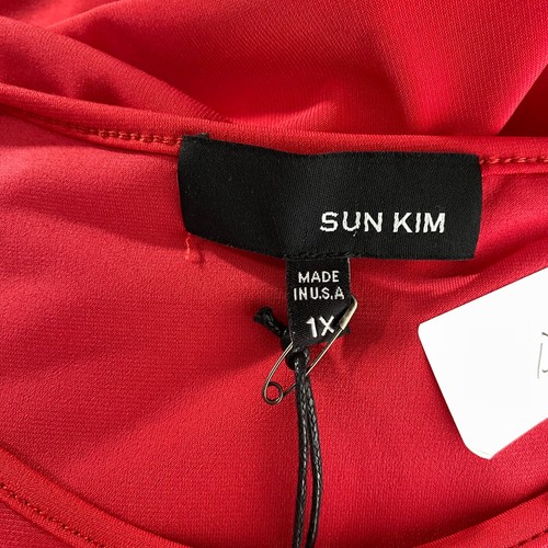 Sun Kim Dress 1X Cold Shoulder Red Solid Stretch Polyester Spandex NWT DR-786 - Picture 8 of 11