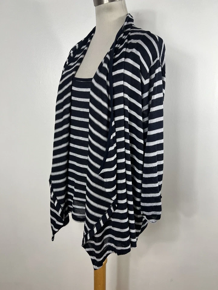 Jones New York 1X 毛衣海军蓝灰色条纹开衫大圆领长 Slv J9 — 第 4/4 张图片