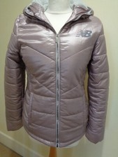 New Balance Pearlised Pink Hooded Puffer Jacket With Fleece Lining - Size Small