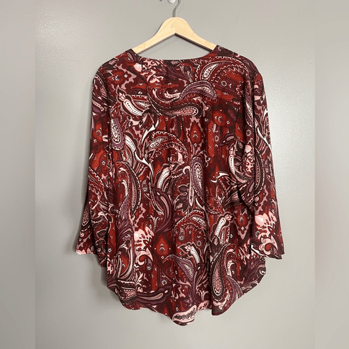 Maurice’s helle Paisley Riegelärmel Pop Over Bluse Gr. 1X Business Casual - Bild 5 von 7